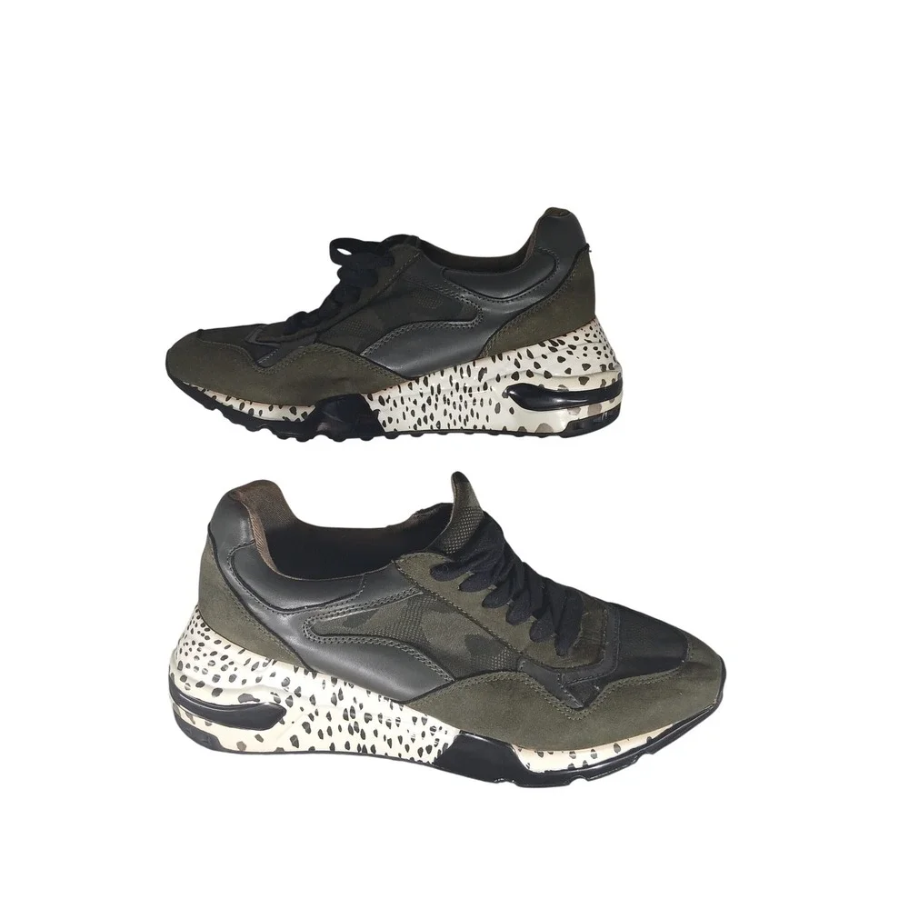 Steve Madden Bena Olive Green Camo Dalmatian Print Chunky Sneakers 8.5M BENA01S1